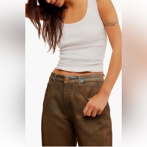 NWT We The Free Good Luck Coated Jeans New Moon Oversized 32 Women - Picture 9 of 11